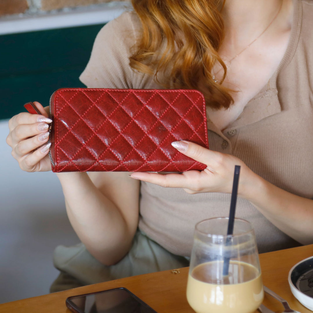 Leather Quilted Women's Wallet | Red | Sherry