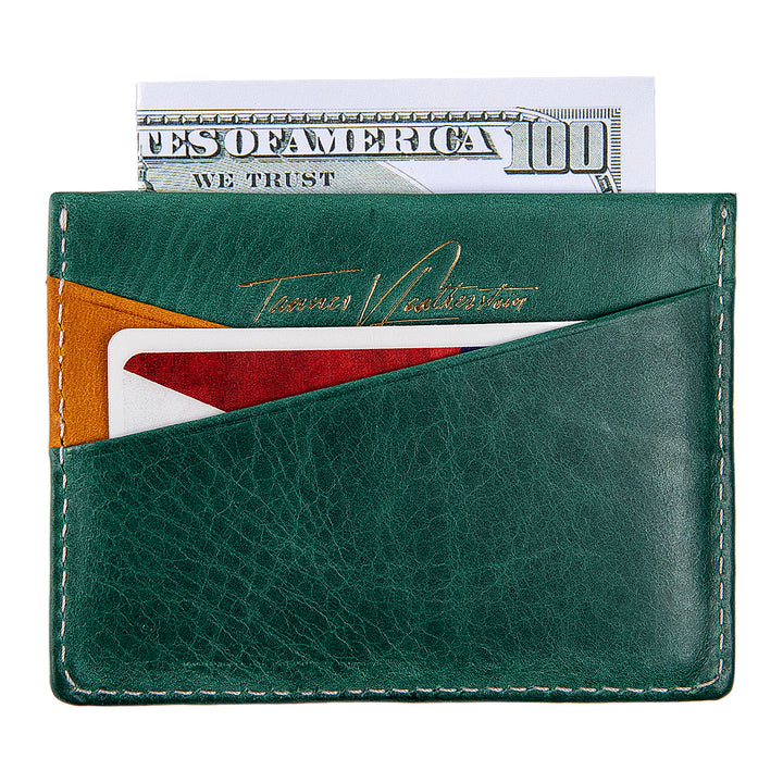 Ricky | Italian Leather Card Holder | Green & Yellow