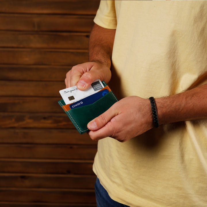 Ricky | Italian Leather Card Holder | Green & Yellow