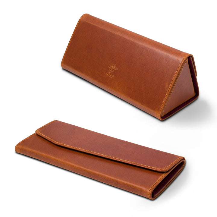 whiskey color leather eyeglasses case