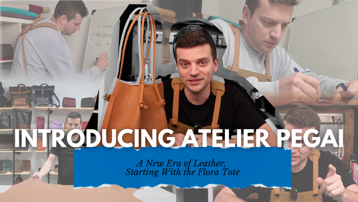 Introducing Atelier Pegai: Tanner Leatherstein crafting leather goods and showcasing the Flora Tote bag.