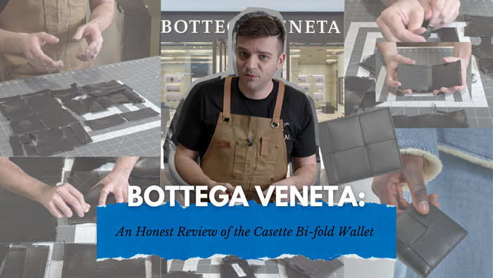 Thumbnail for 'An Honest Review of the Casette Bi-fold Wallet' by Bottega Veneta, featuring Tanner Leatherstein dissecting the wallet's leather quality and craftsmanship.