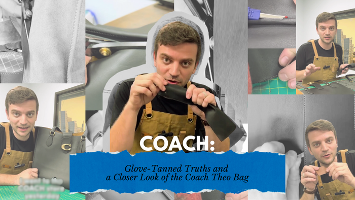 Leather expert Tanner Leatherstein dissects and reviews the Coach Theo bag, showcasing close-up details of its craftsmanship, leather quality, and design flaws.