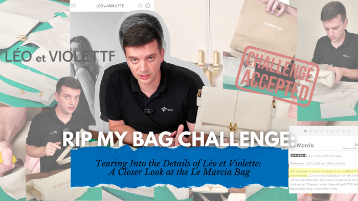 Rip My Bag Challenge: Tanner Leatherstein reviews Léo et Violette’s Le Marcia Bag, analyzing its design, materials, and construction with a 'Challenge Accepted' stamp featured.