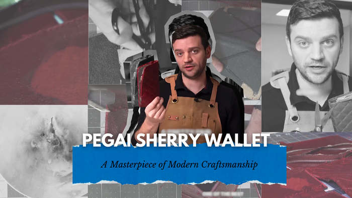 Tanner Leatherstein showcasing the Pegai Sherry Wallet, highlighting its red quilted leather craftsmanship. A modern design blending functionality and timeless elegance.