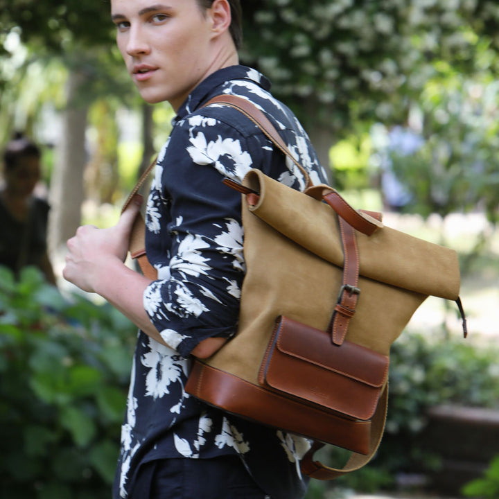 Rocky | Suede Rolltop Backpack | Mustard