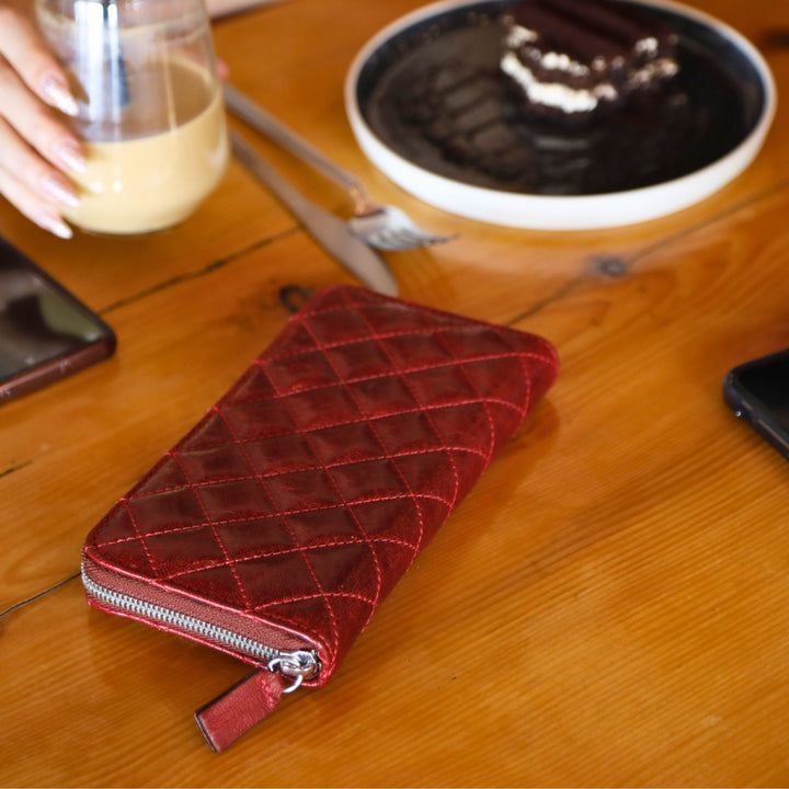 Leather Quilted Women's Wallet | Tobacco Brown | Sherry