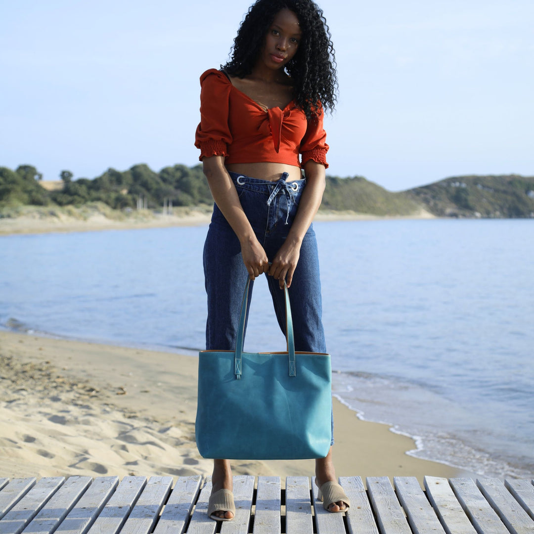 Leather Tote | Sharon | Turquoise