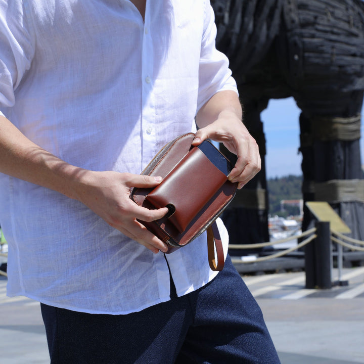 Pax | Italian Leather Clutch Bag | Light Brown