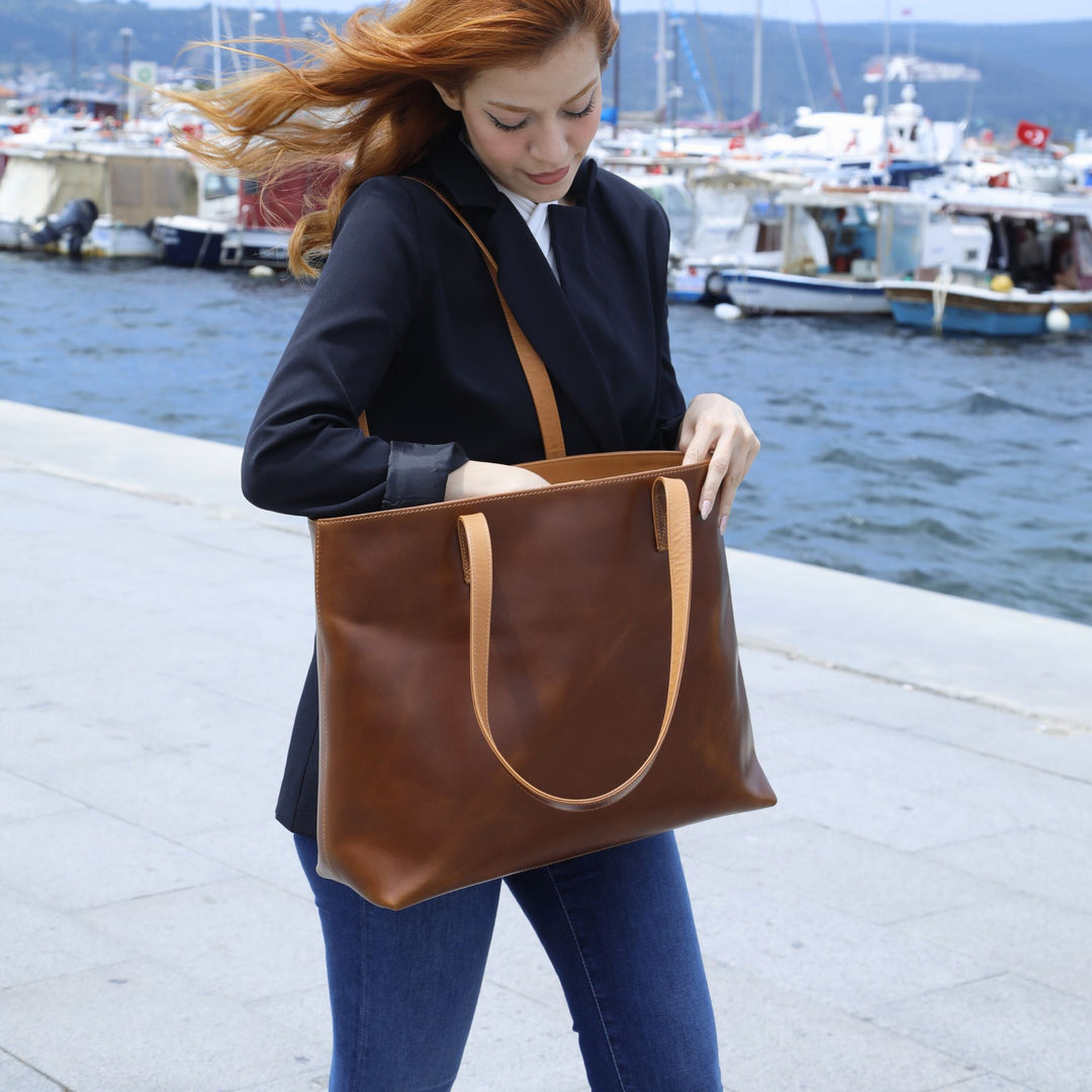 Leather Tote | Sharon | Brown