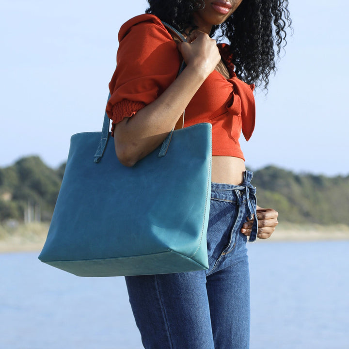 Leather Tote | Sharon | Turquoise