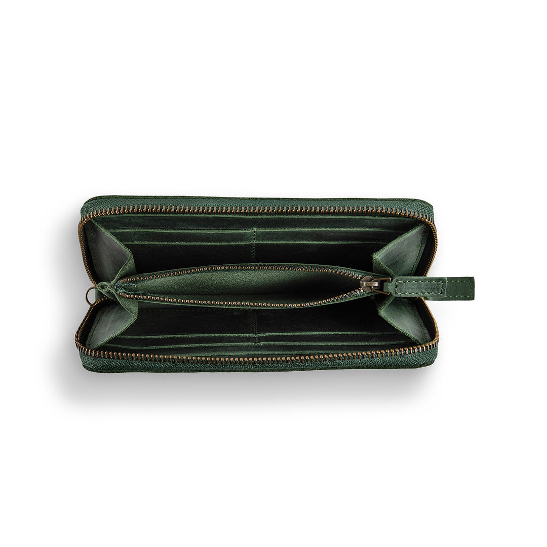 Leather Large Wallet | Green | Karla