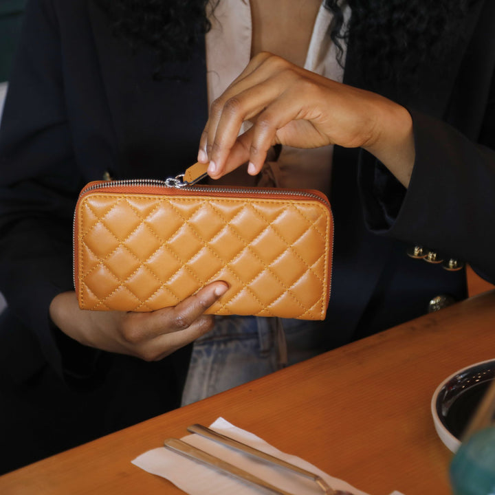 Leather Quilted Women's Wallet | Mustard | Sherry
