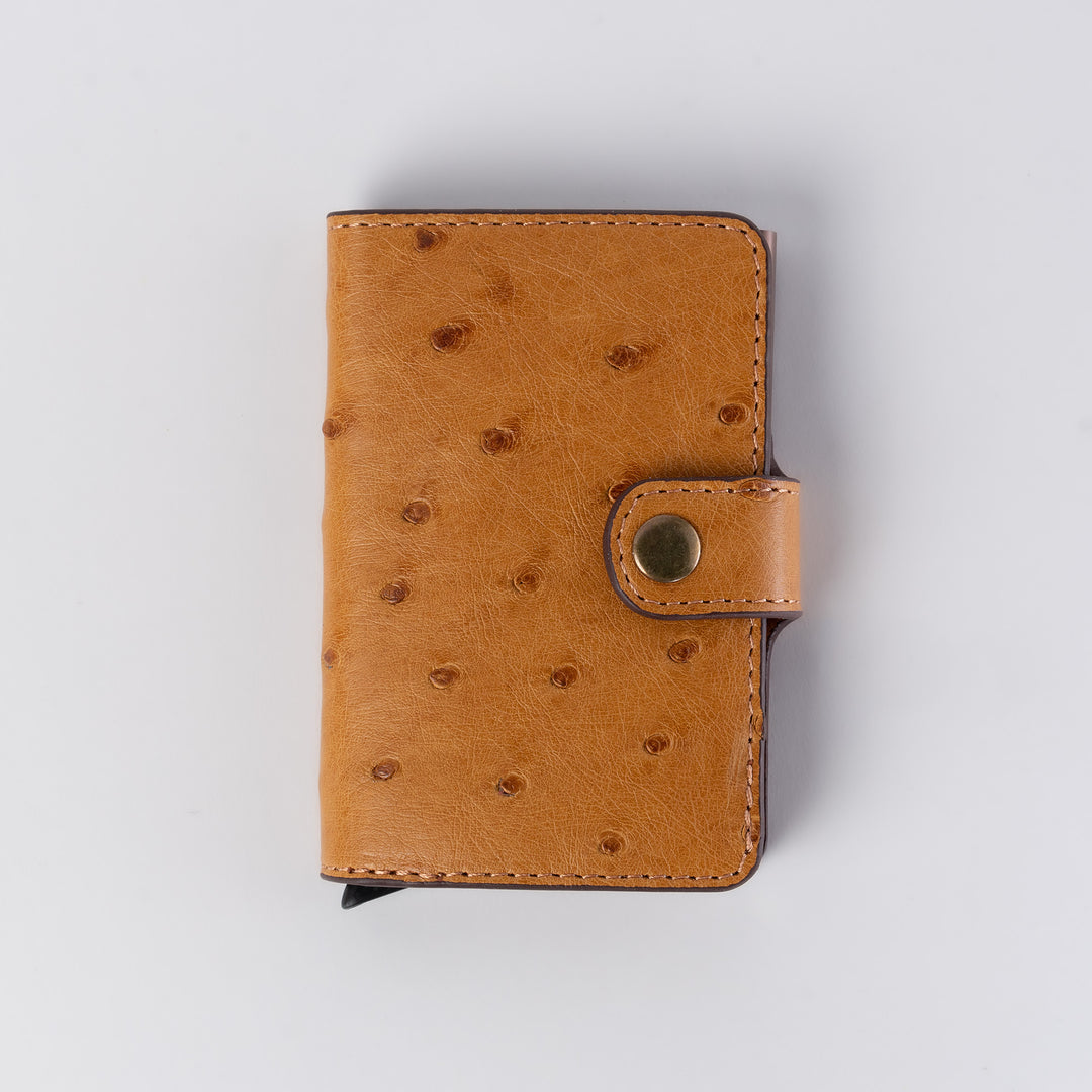 Agustine | Ostrich Leather Quick Card Access Wallet | Medallion