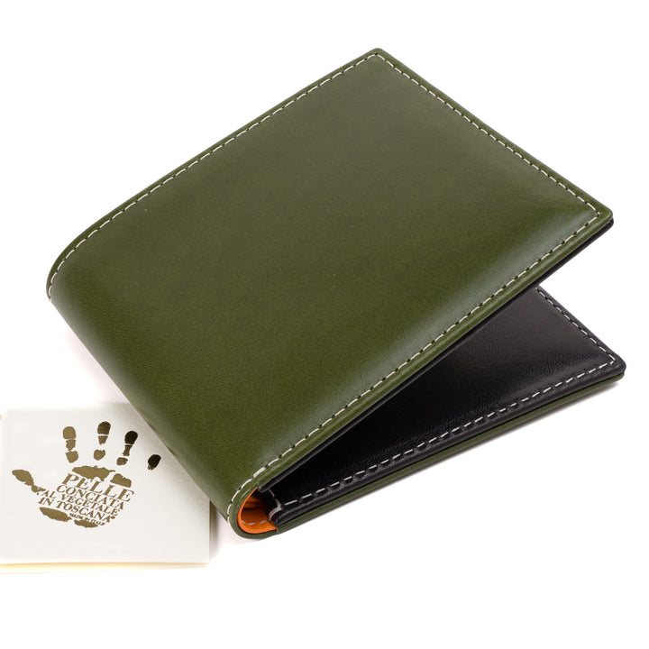 Italian Vegetable Tanned Leather Wallet | Green & Black | Malcolm