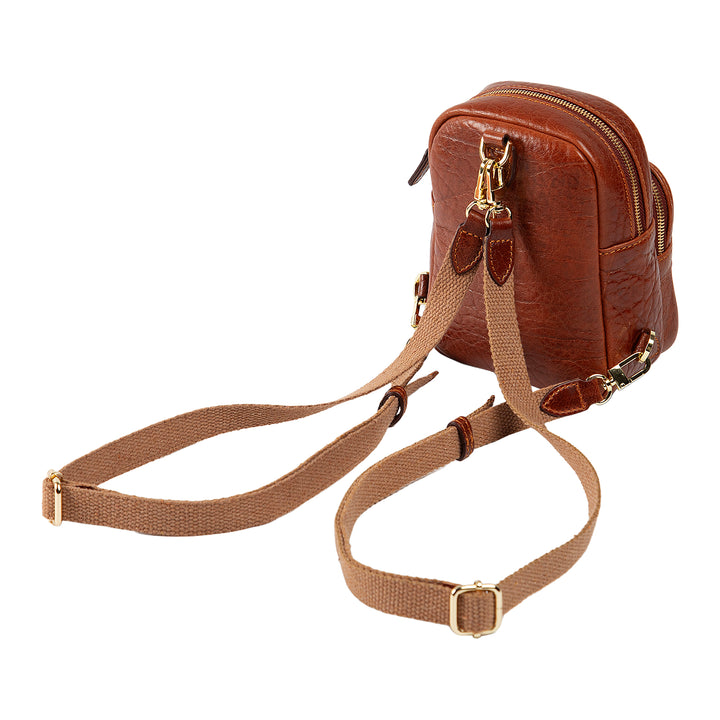 Kiara | Convertible Strap Mini Backpack & Crossbody Bag | Cognac Brown