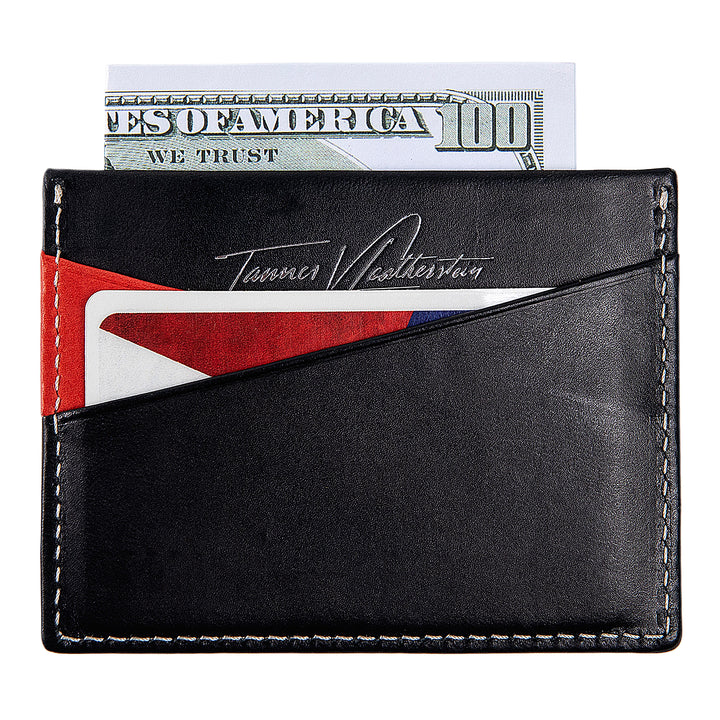 Ricky | Italian Leather Card Holder | Black & Red