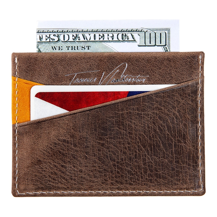 Ricky | Italian Leather Card Holder | Brown & Yellow