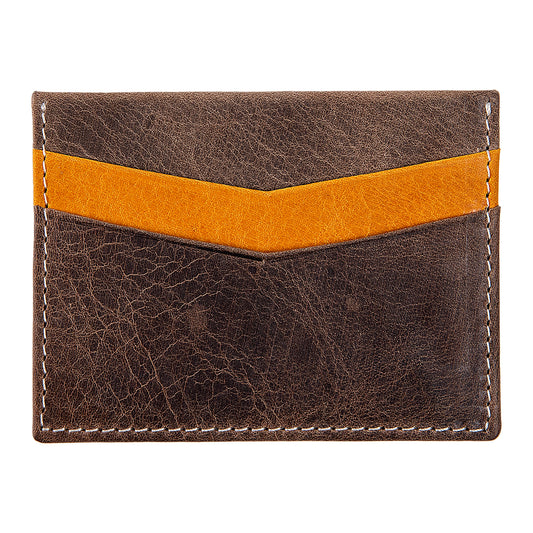 Ricky | Italian Leather Card Holder | Brown & Yellow