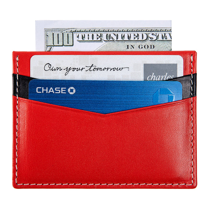 Ricky | Italian Leather Card Holder | Red & Black