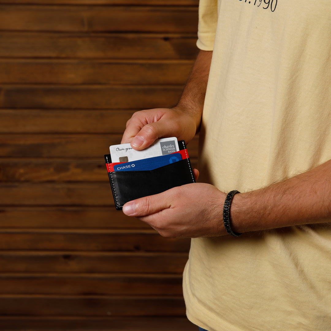 Ricky | Italian Leather Card Holder | Black & Red