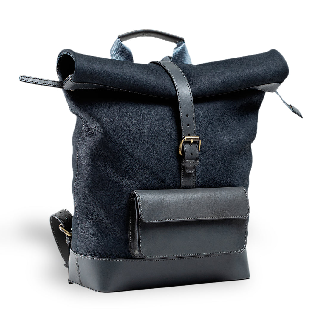 Rocky | Suede Rolltop Backpack | Blue