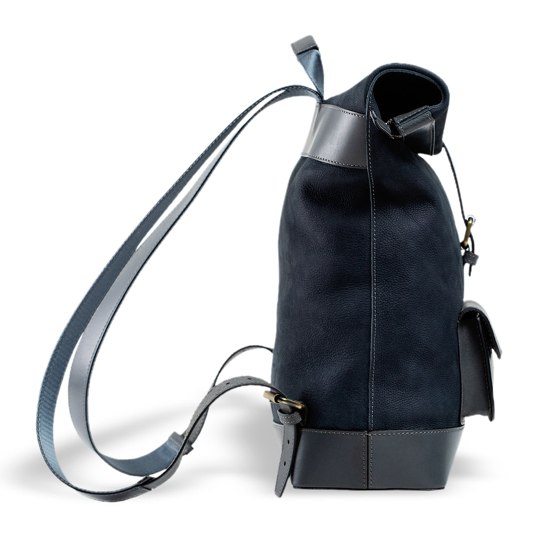 Rocky | Suede Rolltop Backpack | Blue