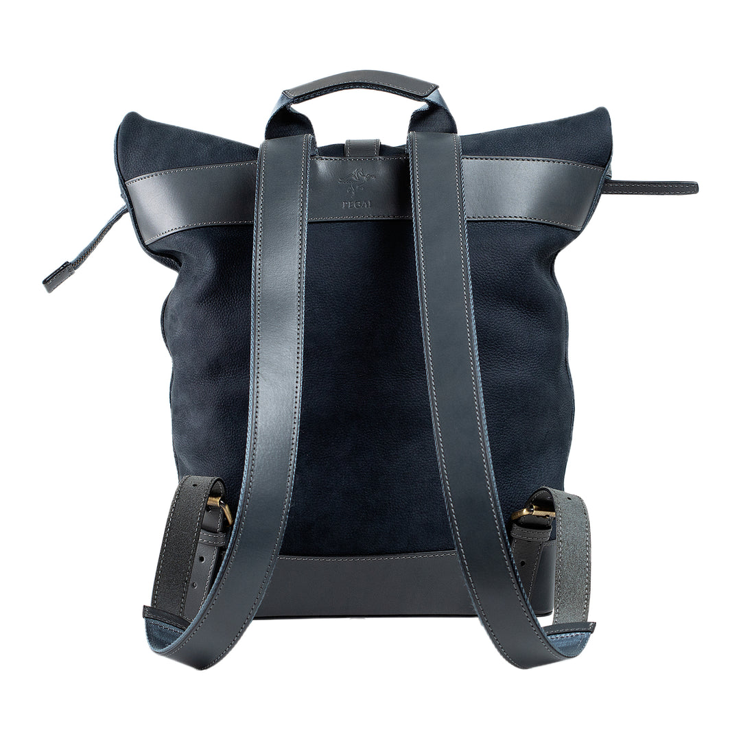 Rocky | Suede Rolltop Backpack | Blue