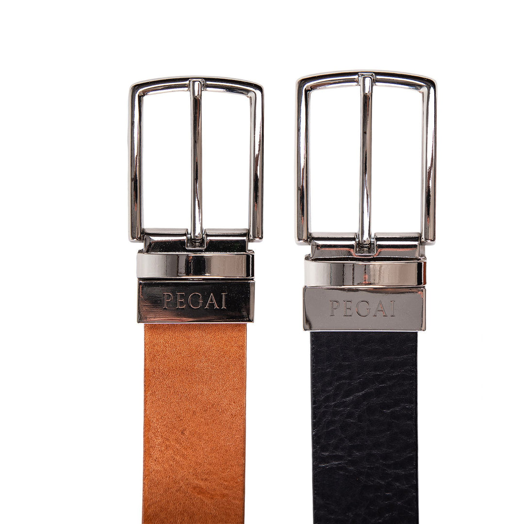 Ryan | Two-in-One Reversible Leather Belt | Black & Light Brown