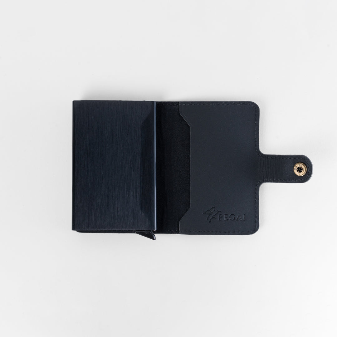 Agustine | Ostrich Leather Quick Card Access Wallet | Black