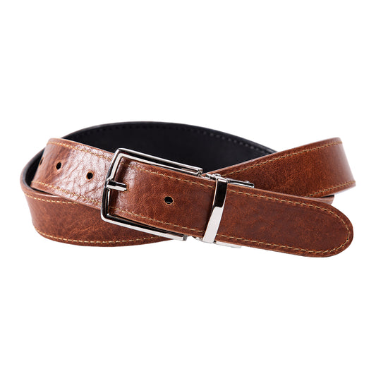 Ryan | Two-in-One Reversible Leather Belt | Stitched | Black & Dark Brown