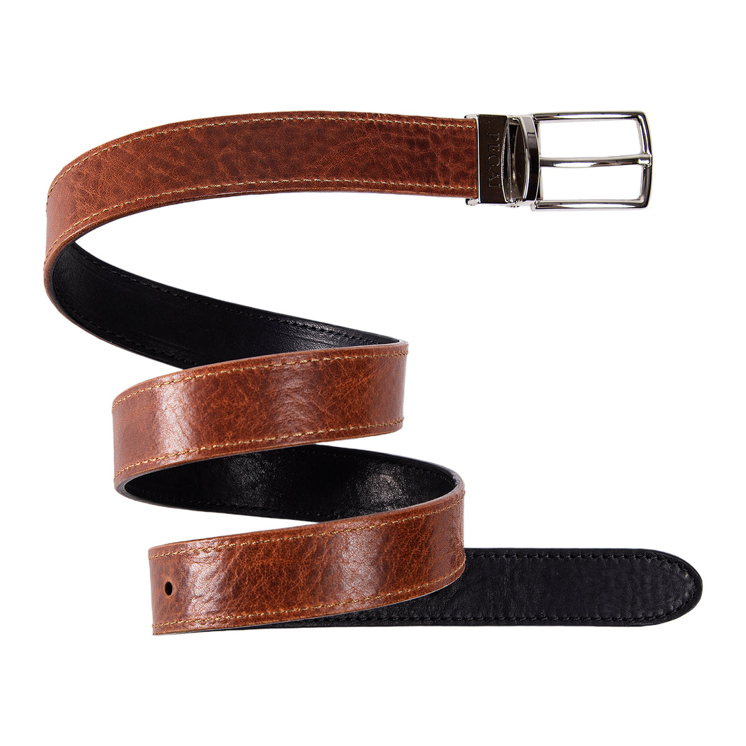 Ryan | Two-in-One Reversible Leather Belt | Stitched | Black & Dark Brown