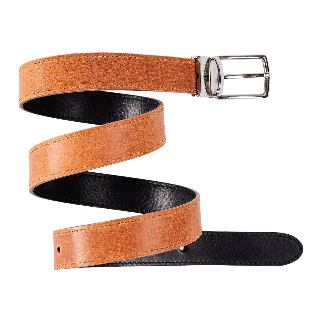 Ryan | Two-in-One Reversible Leather Belt | Stitched | Black & Light Brown