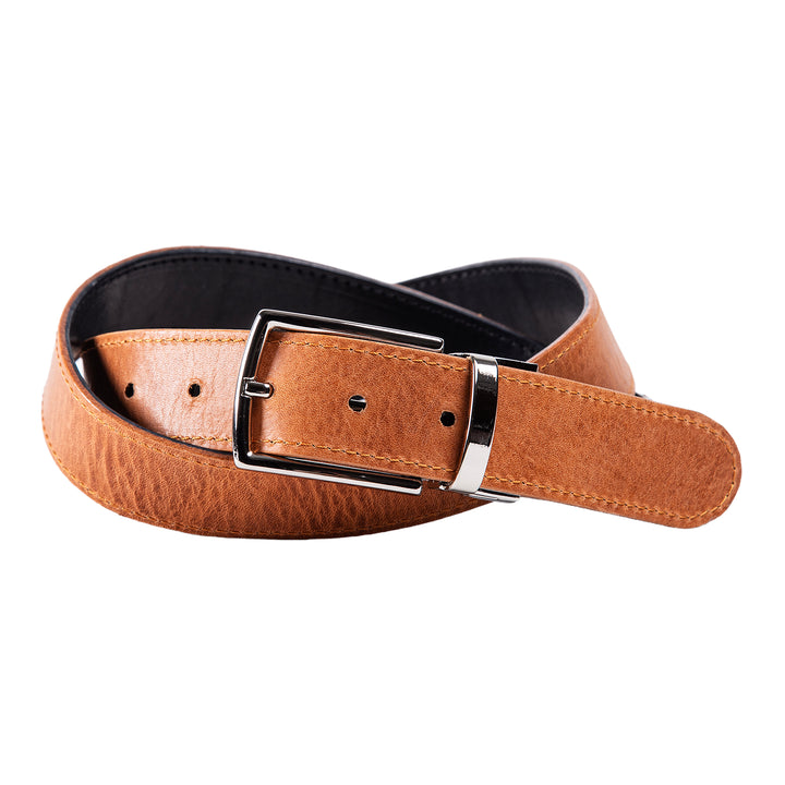 Ryan | Two-in-One Reversible Leather Belt | Stitched | Black & Light Brown