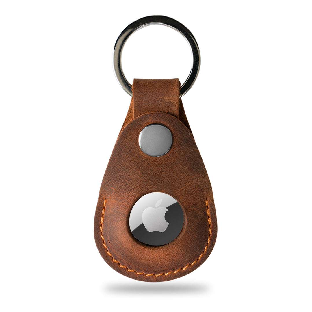 pear leather airtag holder mahogany