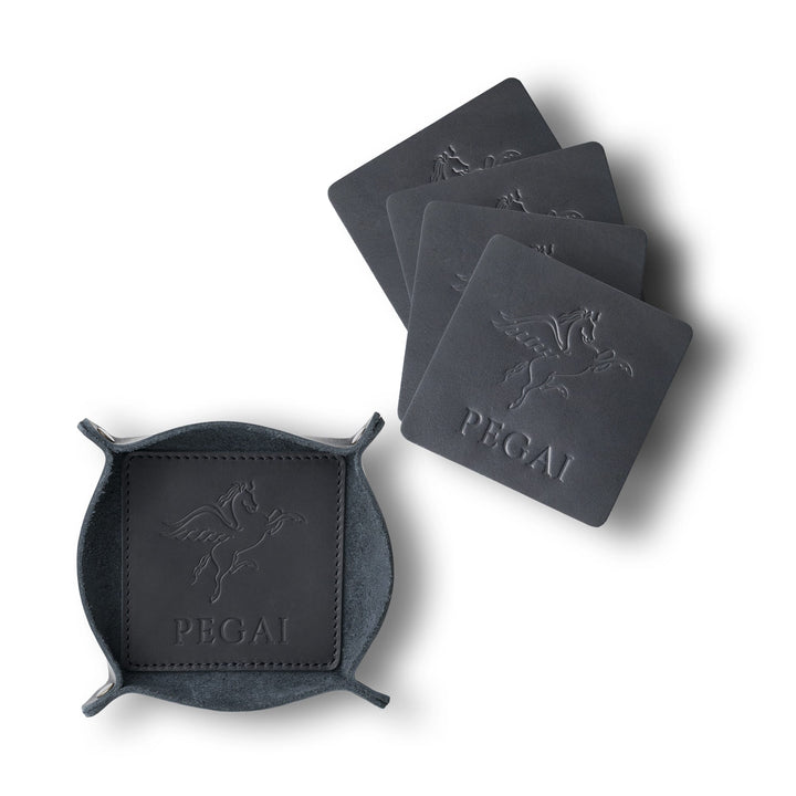 leather coaster catchall tray set black stack